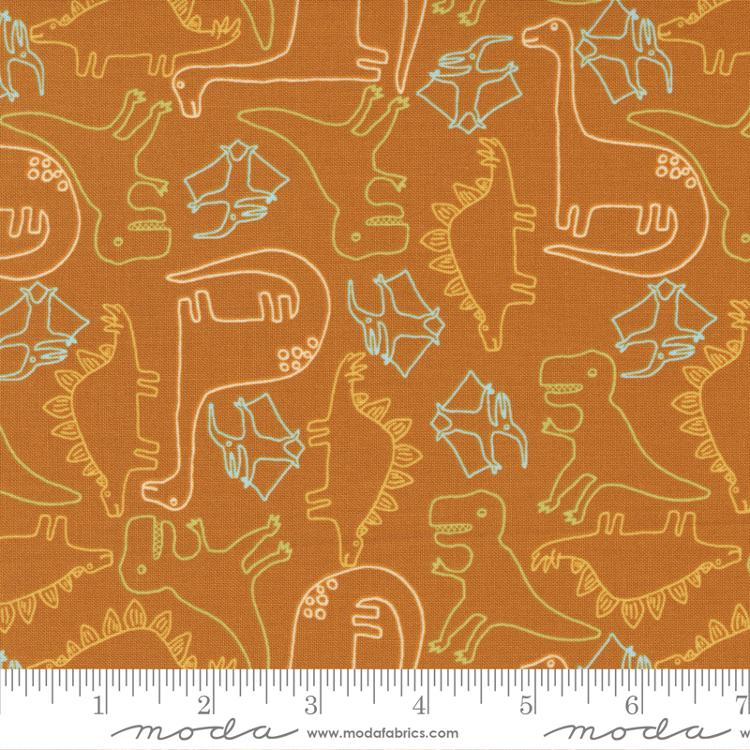 Moda Stomp Stomp Roar Lava quilting fabric — dinosaurs on lava