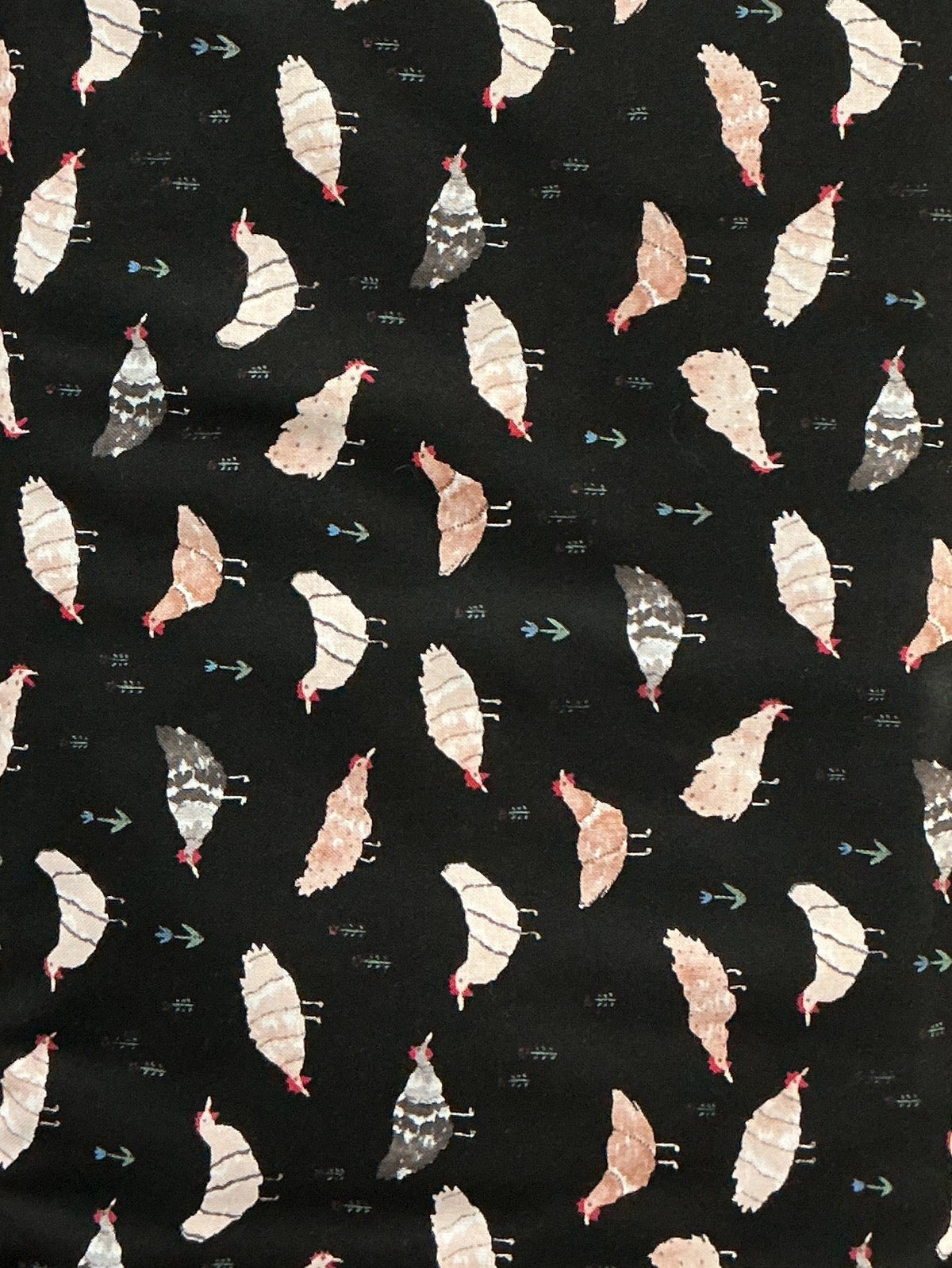 Wild West Black Chickens novelty quilting fabric by Figo