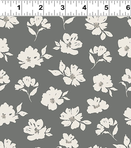 Clothworks Evermore gray and white flowers