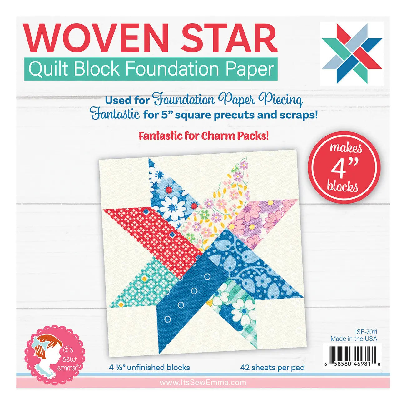 4in Woven Star Quilt Block Foundation Papers - Linda's Electric Quilters