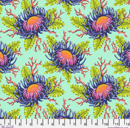 Friends and Anemones Seafoam Floral Reef quilting fabric by Tula Pink for Free Spirit