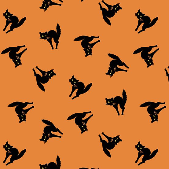 Andover Witchypoo Black Cats Orange quilting fabric — black cats on orange