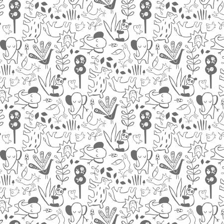 Windham Fabrics It's A Jungle Out There White quilting fabric — jungle animals print