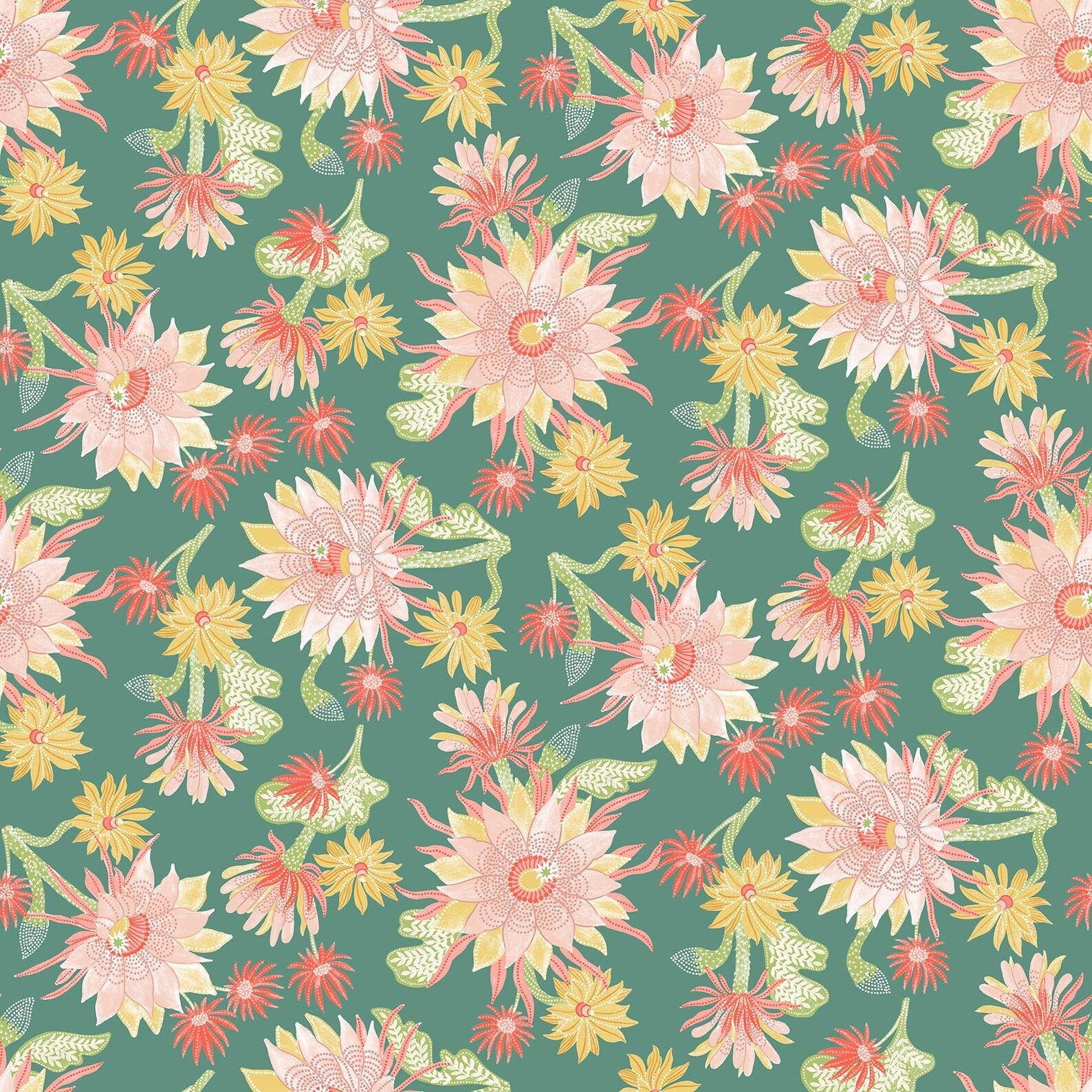 Desert Sunrise Cactus Bloom floral quilting fabric by Figo