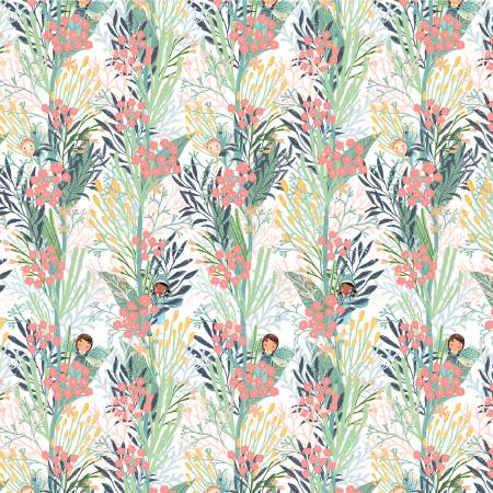 Windham Fabrics White Wanderlust digitally printed quilting fabric — forest scene on white