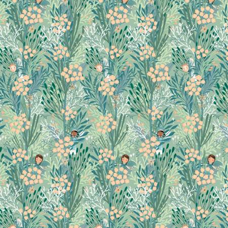 Windham Fabrics Sage Wanderlust digitally printed quilting fabric — forest scene in sage