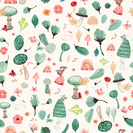 Windham Fabrics White Mushroom Forest digitally printed quilting fabric