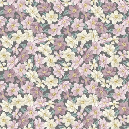 Windham Blake packed floral quilting cotton fabric in Charcoal