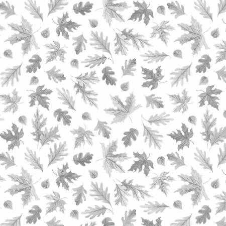 Windham Fletcher falling leaves cotton flannel fabric in White