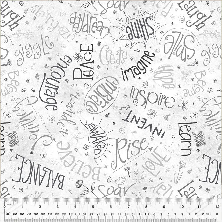 White Grey Aspirations Wideback Cotton Fabric per yard