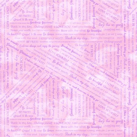 Windham Goodness Gracious collaged phrases quilting cotton fabric in Cotton Candy