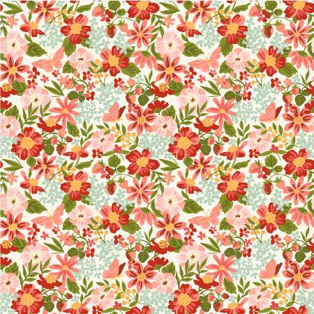 Windham Orchard and Grove organic cotton quilting fabric in Coral