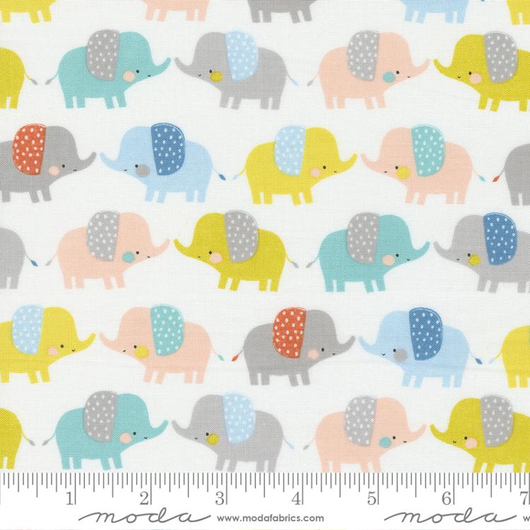 Moda Delivered With Love Cloud quilting fabric — baby-themed print in cloud white