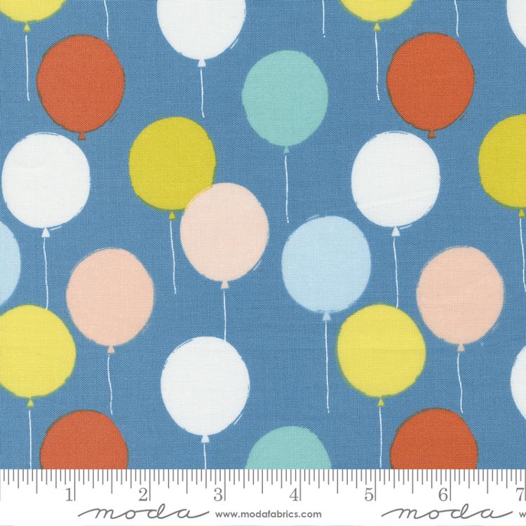 Moda Delivered With Love Blue quilting fabric — baby-themed print in blue
