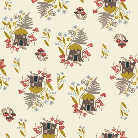 Windham Fabrics Moonlit Moths Ivory Under the Ferns quilting fabric — moths and ferns on ivory