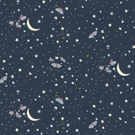 Windham Fabrics Moonlit Moths Under the Moonlight Night quilting fabric — moths at night