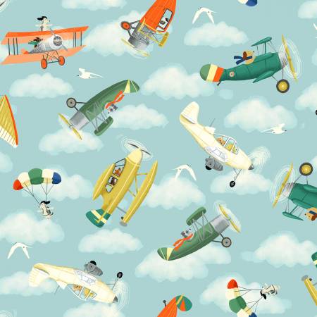 Windham Up Up Awoof Flying Buddies quilting cotton in Sky blue