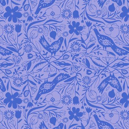 Windham Fabrics Cobalt Treetop quilting fabric — leafy treetop branches on cobalt blue