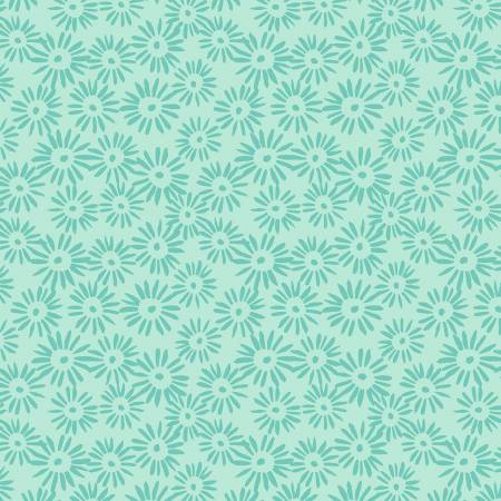 Windham Fabrics Turquoise Block Print Daisy quilting fabric — block-print daisies on turquoise