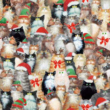Windham Fabrics Cats in Hats Christmas quilting fabric in Multi
