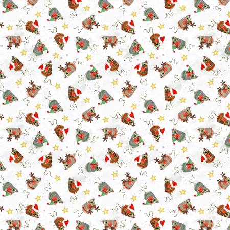 Windham Fabrics Jolly Mice Christmas quilting fabric in White