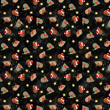 Windham Fabrics Jolly Mice Christmas quilting fabric in Black