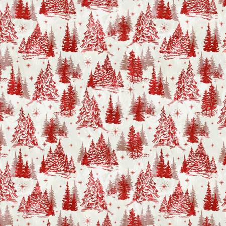 Windham Jolly Christmas Winter Forest quilting fabric in Ivory and Red