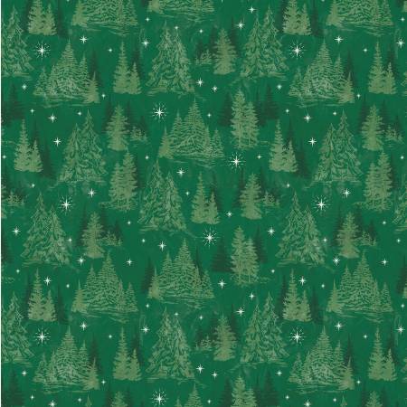 Windham Jolly Christmas Winter Forest quilting fabric in Green