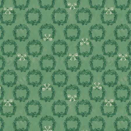 Windham Jolly Christmas Holiday Wreath quilting fabric in Light Green