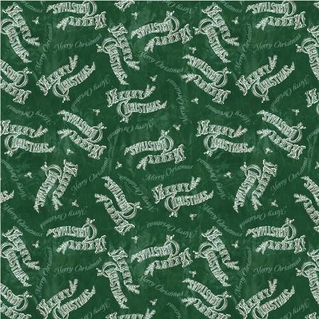 Windham Jolly Christmas Merry Christmas quilting fabric in Dark Green