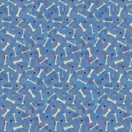 Windham Fetch Bone dog quilting cotton in Blue