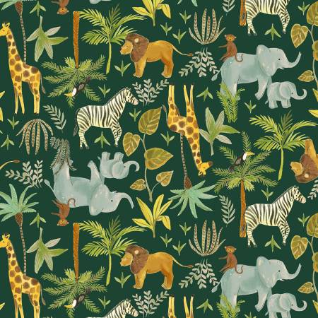 Windham King Of The Jungle Living a Wild Life quilting fabric in Deep Jungle