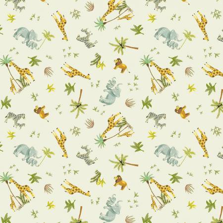 Windham King Of The Jungle A Day of Play quilting fabric in Ivory