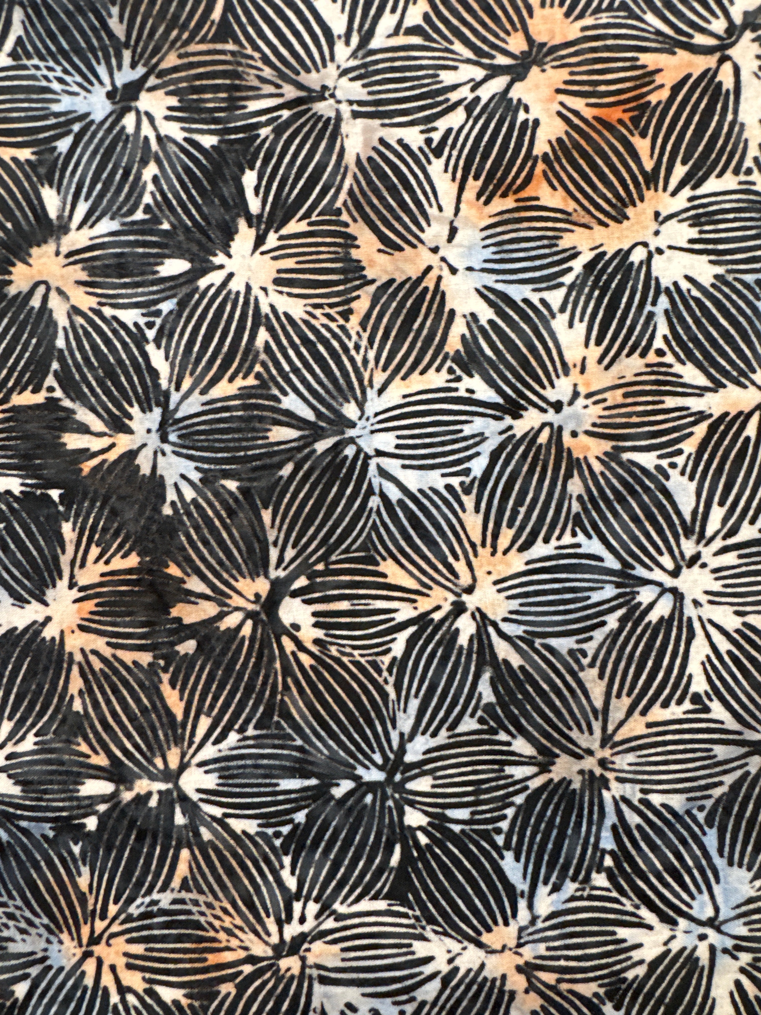 Stacked Almond Flowers Charcoal Natural Sunset floral quilting fabric by Hoffman Fabrics