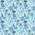 Deep Blue Aqua Jellyfish Field novelty quilting fabric by Windham Fabrics
