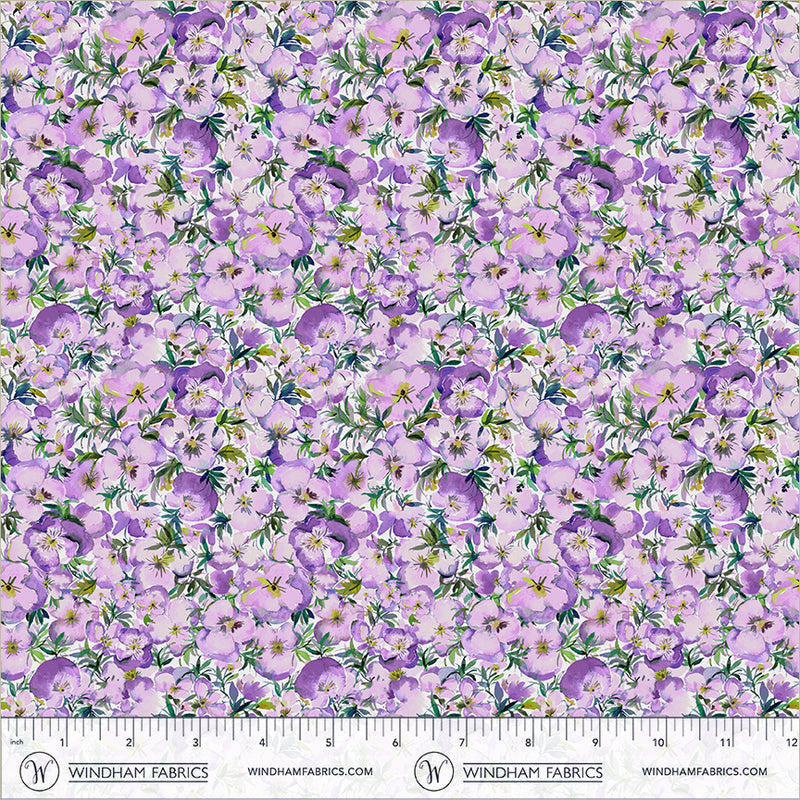Violeta Perfect Pansies Lilac 44"/45" Cotton Fabric Per Yard