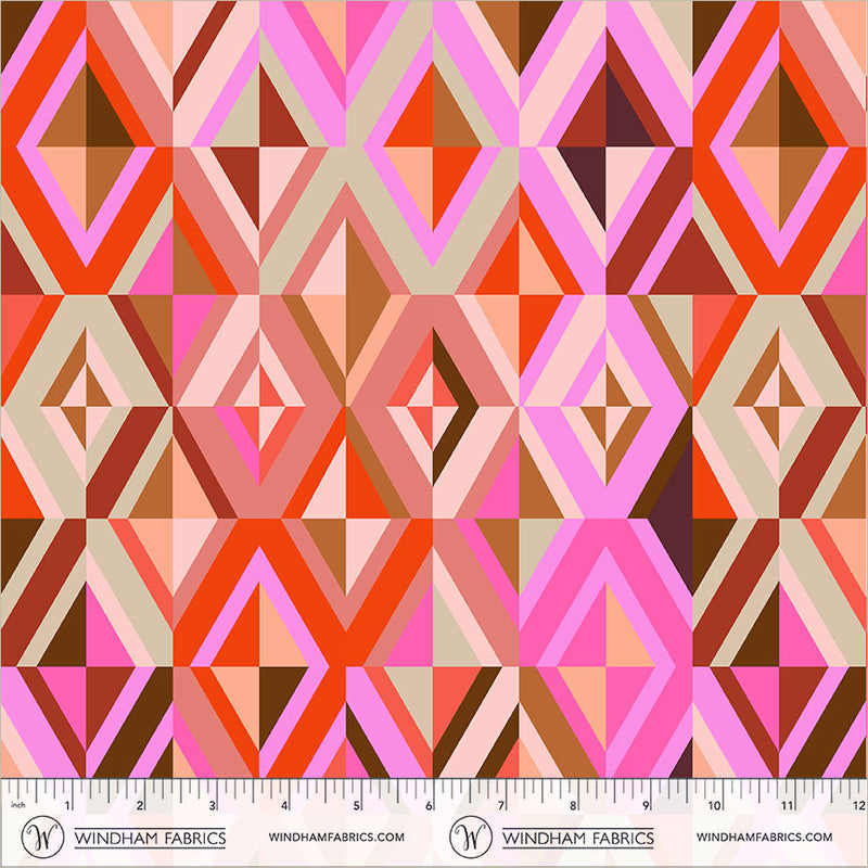 Happy Place Diamonds Coral Cotton 44"/45" Fabric Per Yard