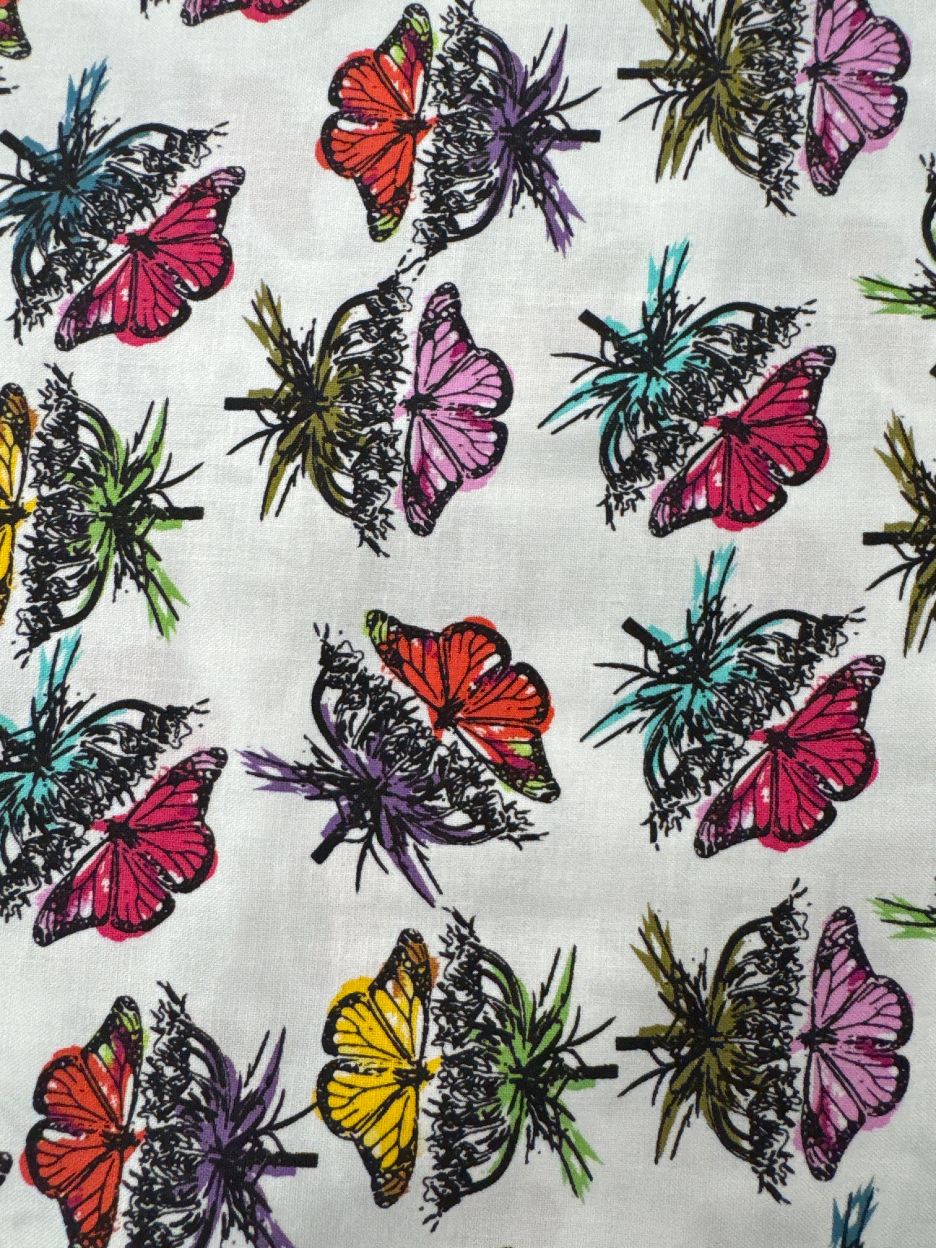 Our House Butterflies on White novelty quilting fabric by Windham Fabrics