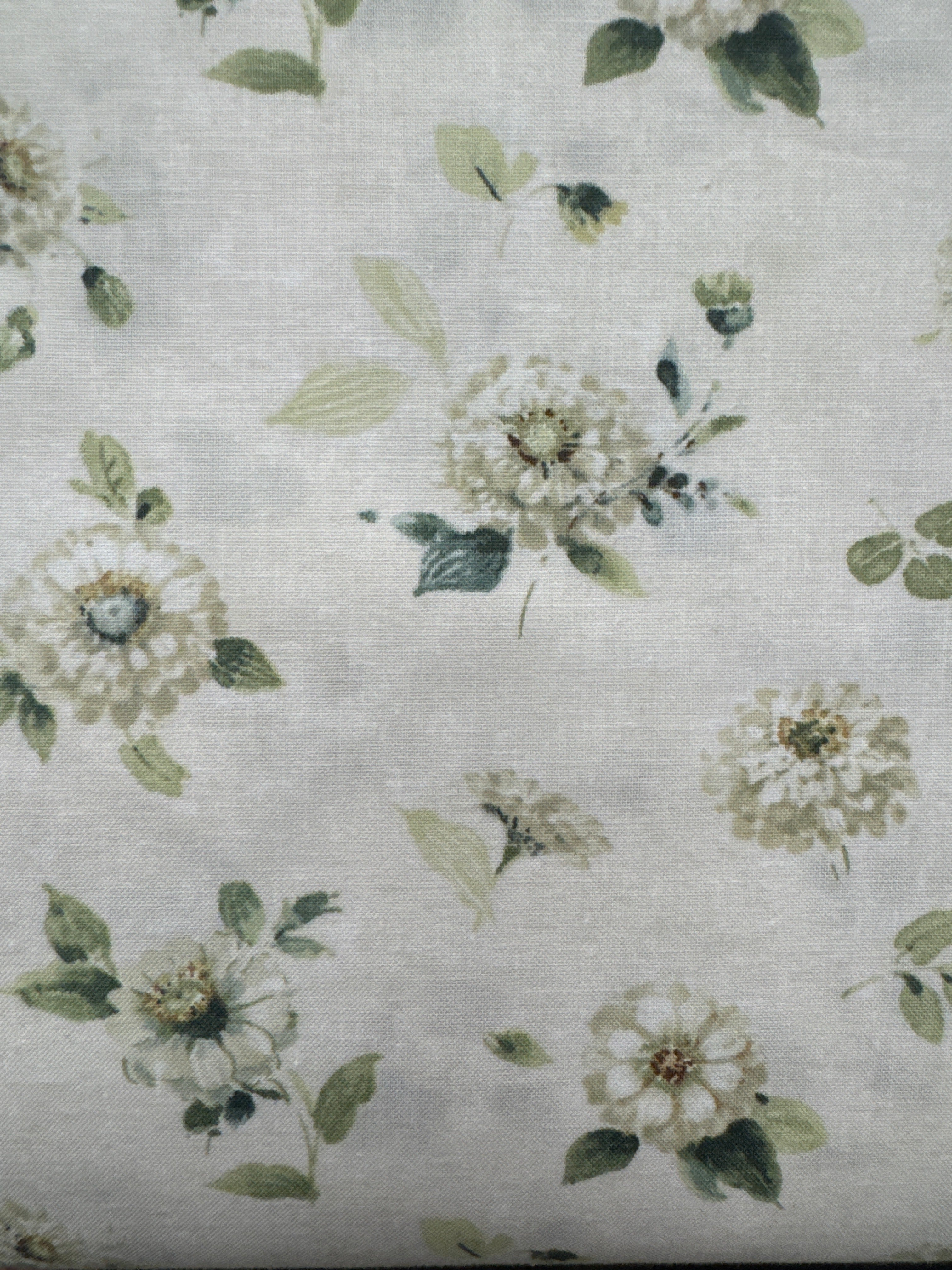 Green Fields White Flowers on Cream floral quilting fabric by Wilmington Prints