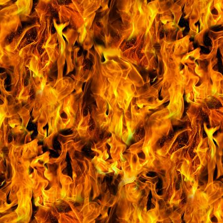 Under Fire gold flames novelty quilting cotton fabric