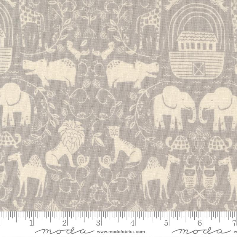 Moda Noah's Ark two by two animals quilting cotton fabric in Dove