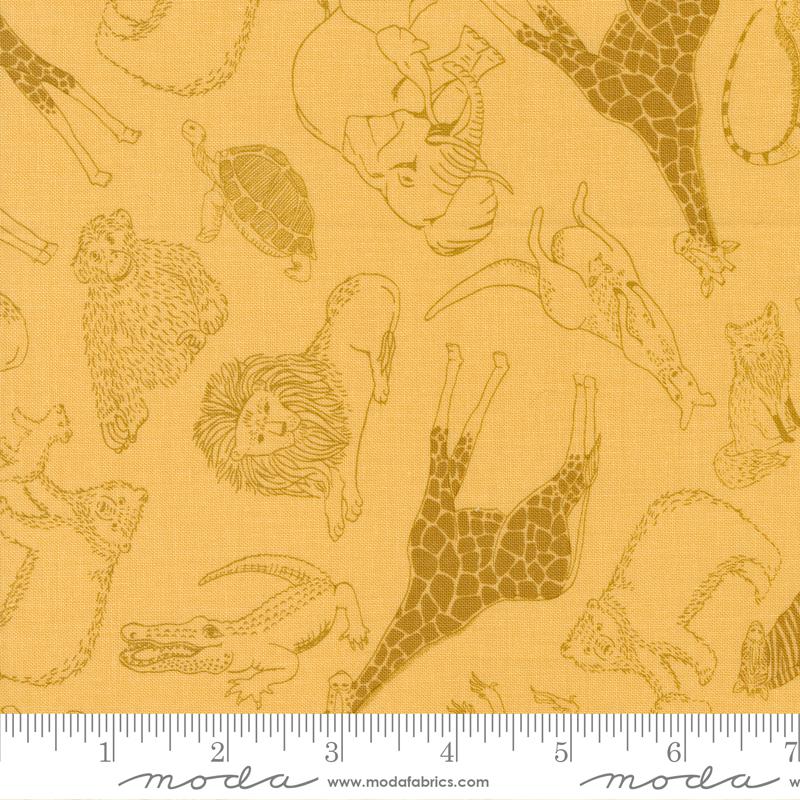 Moda Noah's Ark Animal Toss Sunburst quilting fabric — ark animals on sunburst