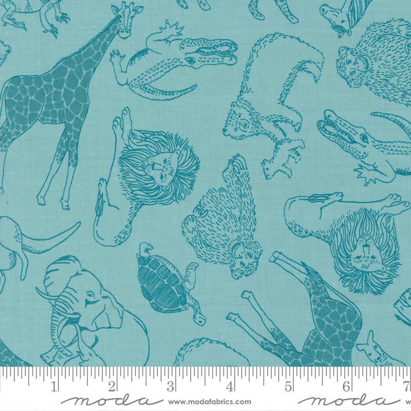 Moda Noah's Ark Animal Toss Sky quilting fabric