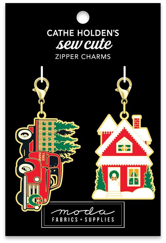 Moda truck and house Christmas zipper pulls, 2 count
