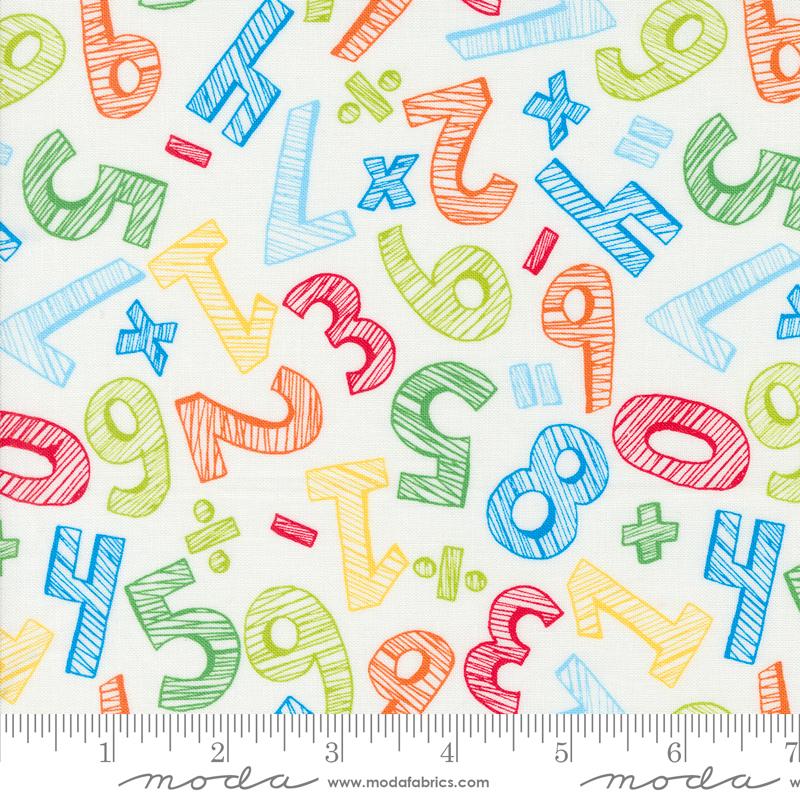 Moda Back To School Sketch Numbers White quilting fabric 20893 11