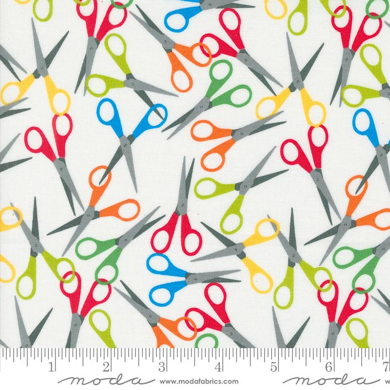 Moda Back To School Scissors White quilting fabric 20894 11