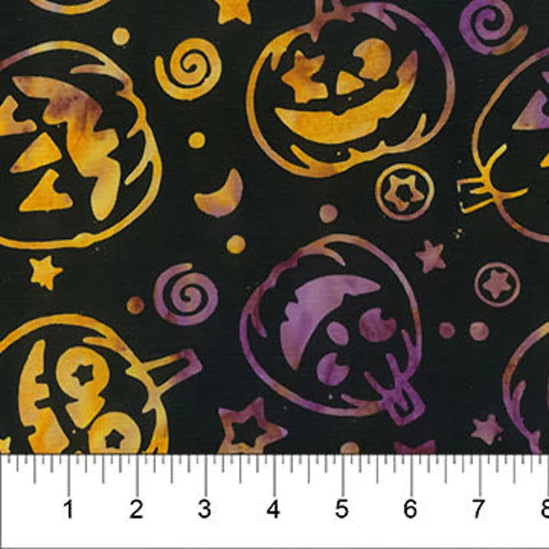 Midnight Magic Black Jack O Lantern Batik Halloween quilting fabric by Northcott Banyan Batiks