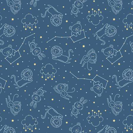 Wilmington Prints Navy Constellations quilting fabric — starry constellations on navy