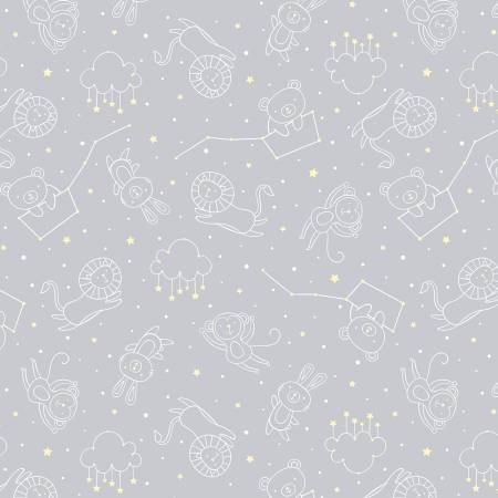 Wilmington Prints Gray Constellations quilting fabric — starry constellations on gray