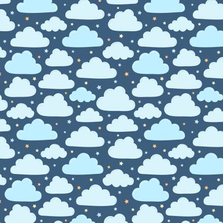 Wilmington Prints Navy Clouds quilting fabric — soft clouds on navy